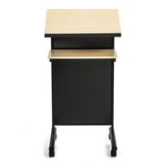 Audio-Visual Direct Lectern (45 H x 17 D x 23 L)- Modern Wood & Metal Podium Wheels -Beech/Black-