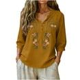 thumbnail image 2 of Womens Tops 100% Cotton Embroidered 3/4 Sleeve Boho Lightweight Tunic with Button Front, 2 of 6