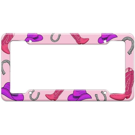 Cowboys 3d License Plate - Western Cowboy Cowgirl Hats Boots Pink Pattern License Plate Frame