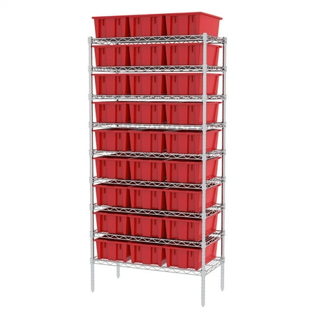 Wire Shelving Kit 18x36x74 30 Totes Chrome Red Com Wire Shelving Kit 18x36x74 30 Totes Chrome Red