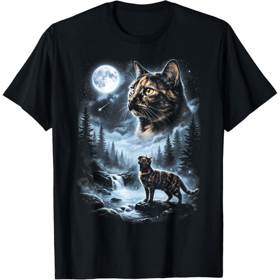 Tortoiseshell Cat Howling at Moon 90's Retro T-Shirt Unisex S-5XL Hot Trending Shirt Birthday Gift