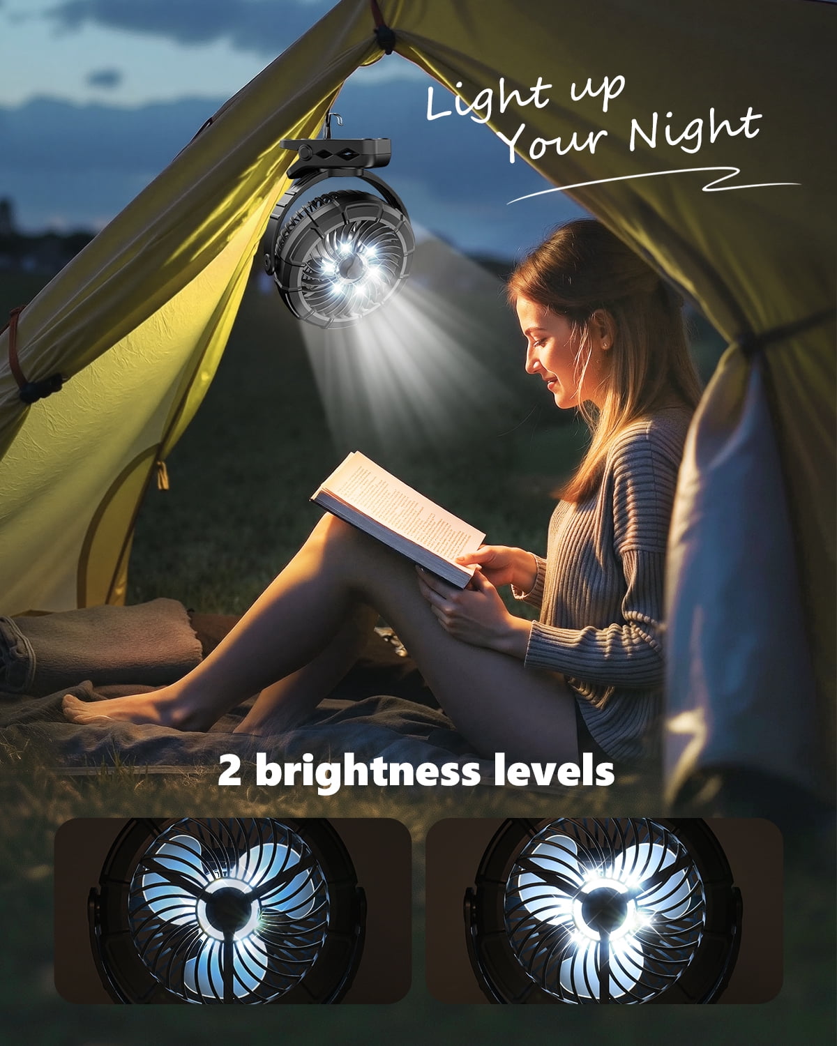JINLICTE Portable Misting Clip on Fan with 5200mAh Battery, 3 Speeds & LED Light - 360° Rotation Mist Cooling Fan for Stroller, Camping, Outdoor Use - Rechargeable