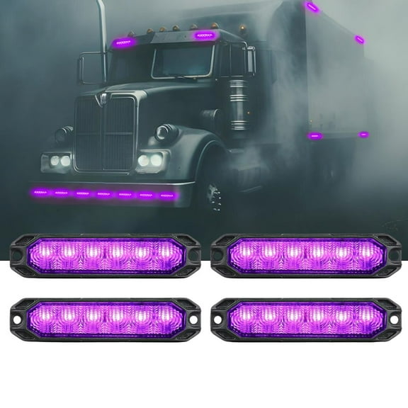 Nilight 6LED Emergency Strobe Lights 4PCS Ultra Slim Surface Mount Hazard Caution Light bar 12-24V Sync Feature Warning Flashing kit for Truck Car Vehicle ATV SUV UTV Purple
