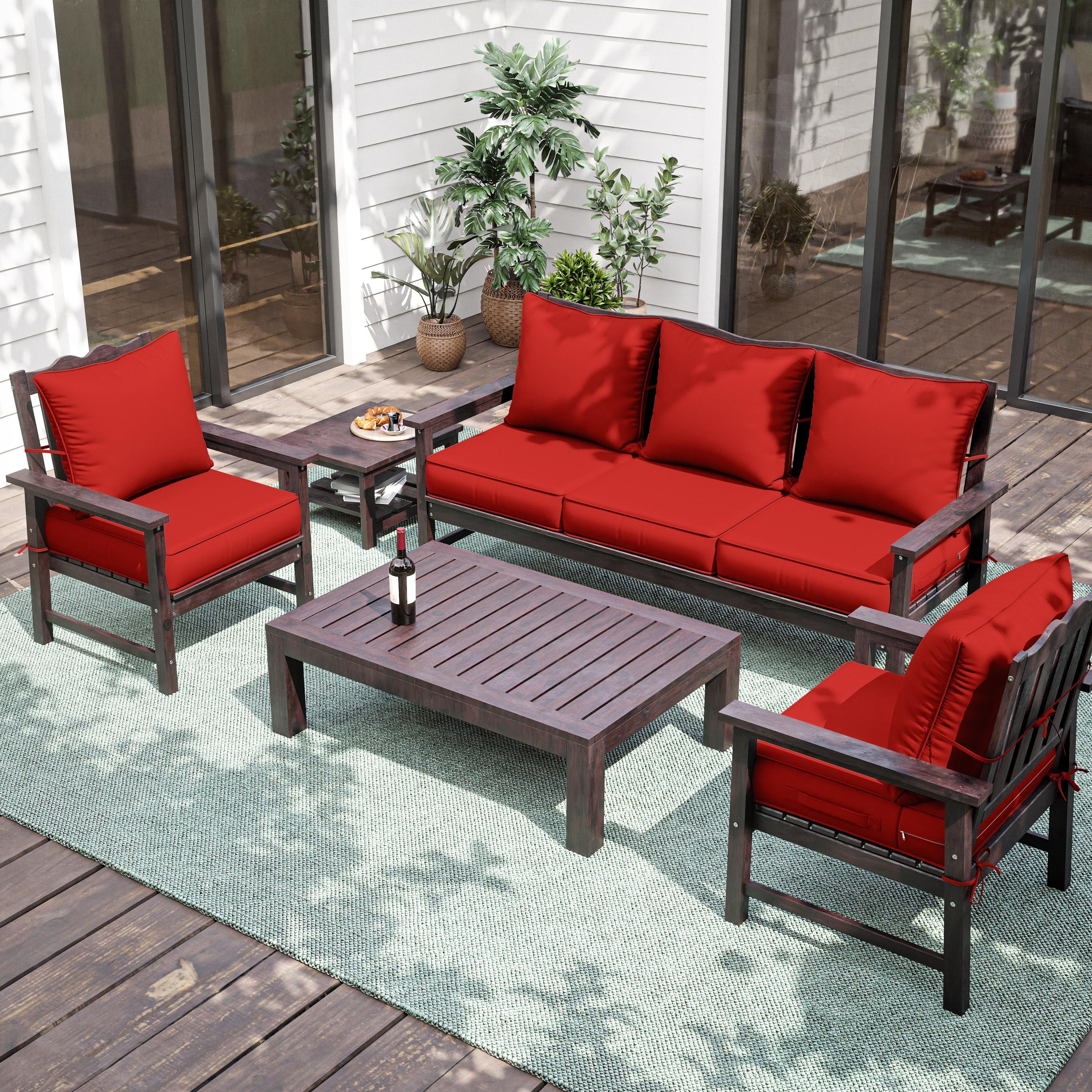 Kimunuk Outdoor Seat Cushion Set, 19" X 19" X 4" Water-Resistant & Fade-Resistant Patio Furniture Replacement Cushions with Handle and Straps for Sofa Chair, Red
