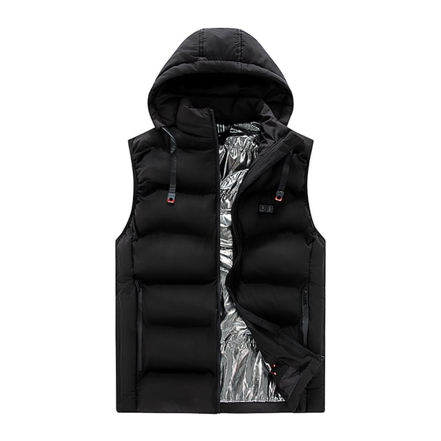 DPTALR Men's Heated Vest, Dual Control Nine Heating Zones, USB Charging Model Zipper Hooded Sleeveless Cotton Jersey, Rugby Print Heated Cotton Jersey