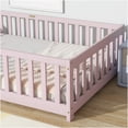 thumbnail image 5 of Twin Size Low-Profile Floor Bed Frame with Safety Rails, Pink Wood Platform Bed with Sturdy Slats, 5 of 10