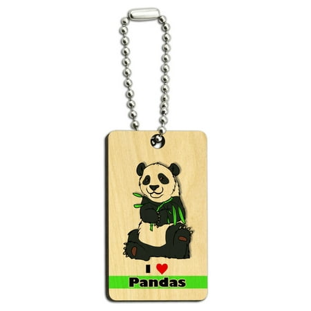Bamboo Key - I Love Heart Pandas - Bear China Bamboo Wood Rectangle Key Chain