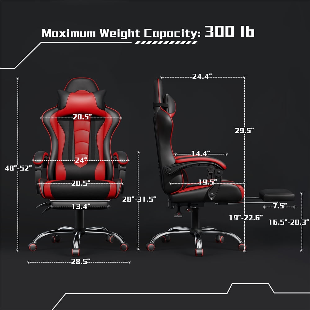 Fullfurnique Ergonomic High Back Gaming Chair with Slide Out Footrest, Black/Red