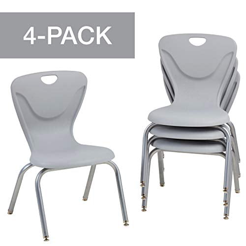 4-Pack FDP 16 Contour School Stacking Student Chair Gray Ergonomic Molded Seat Shell with Chromed Steel Frame and Swivel Leg Glides 