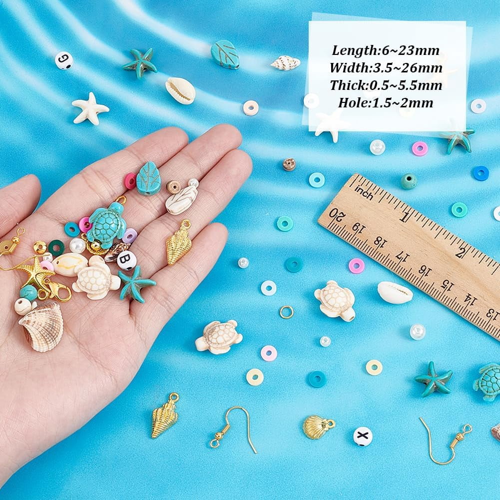 PH 3110pcs Ocean Earrings Making Kit Polymer Clay Beads Natural Shell Beads Wooden Beads Turquoise Beads Metal Spacer Beads Earring Hooks for Earrings Summer Jewelry Craft Making colorful DIY