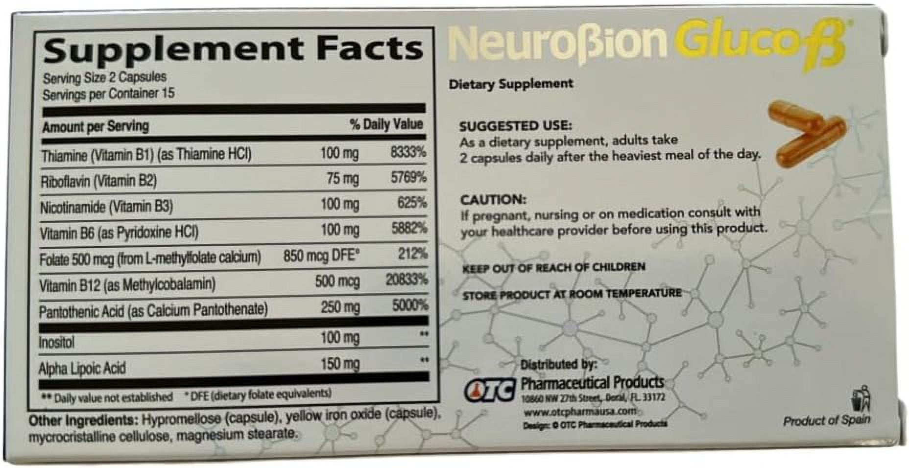 Neurobion Gluco B con Acido Alfa Lipoico Dietary Supplement B Complex with Alpha Lipoic Acid, Complejo B 30 Capsule