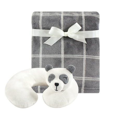 Hudson Baby Boy and Girl Travel Neck Support Pillow and Blanket Set, 2 Piece, Panda