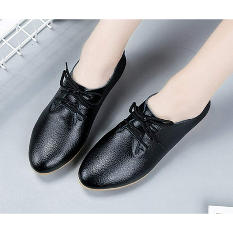 chinese dress ladies Women's Oxford Low Heel Lace Up Vintage Patent Leather Flat Shoes Round Toe  Dress Pumps,Black,US5 | Shoes main image 0