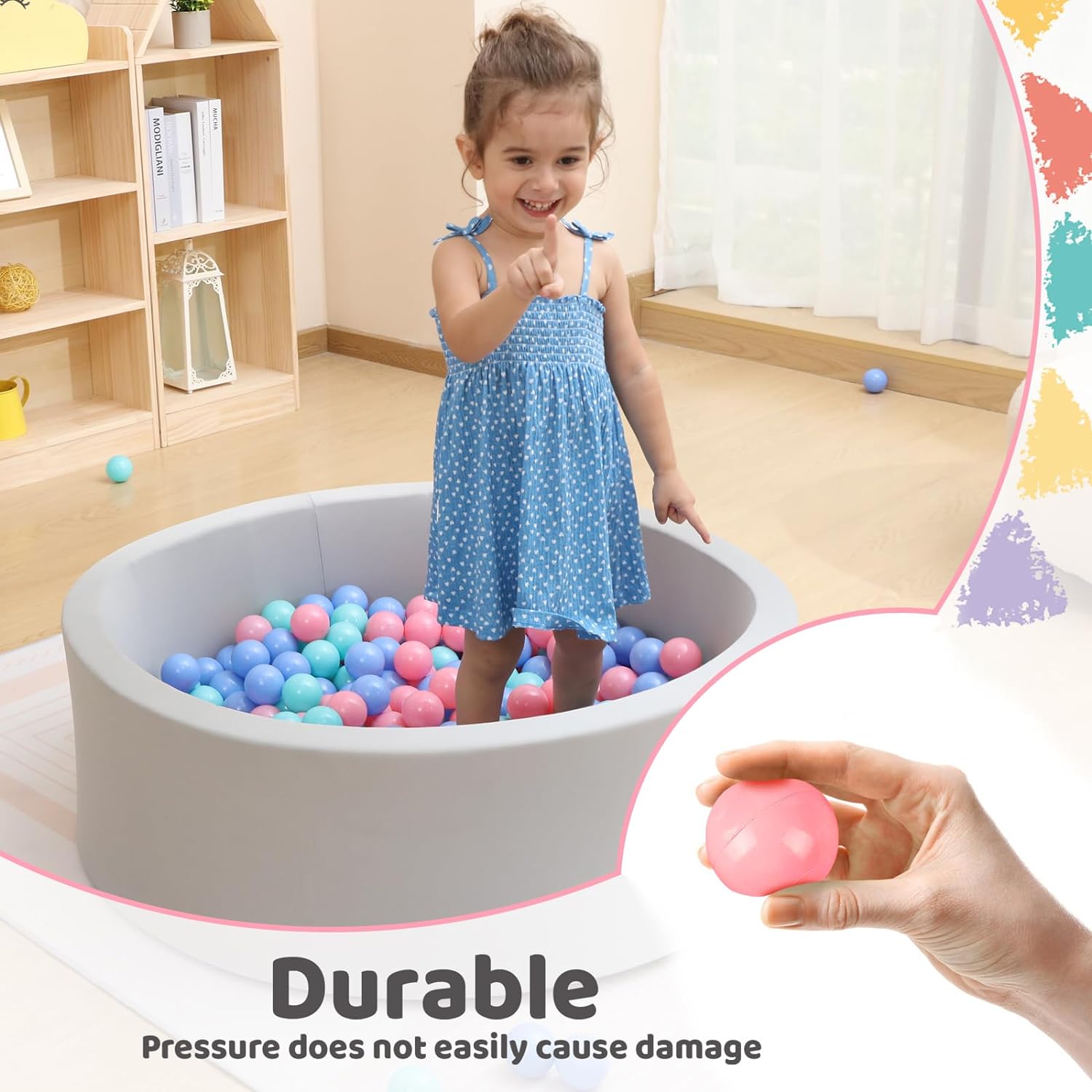 100 PCS Ball Pit Balls Toddlers Play Ball 2.16-inch Ocean Balls Baby Toys Macaron Mixed Color Pool Party Decoration (Pink, Blue, Green)