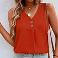thumbnail image 3 of Summer Shirts for Women Trendy V Neck Button Sleeveless Tank Tops Casual Comfy Ladies Going out Blouse Tees Orange, 3 of 6