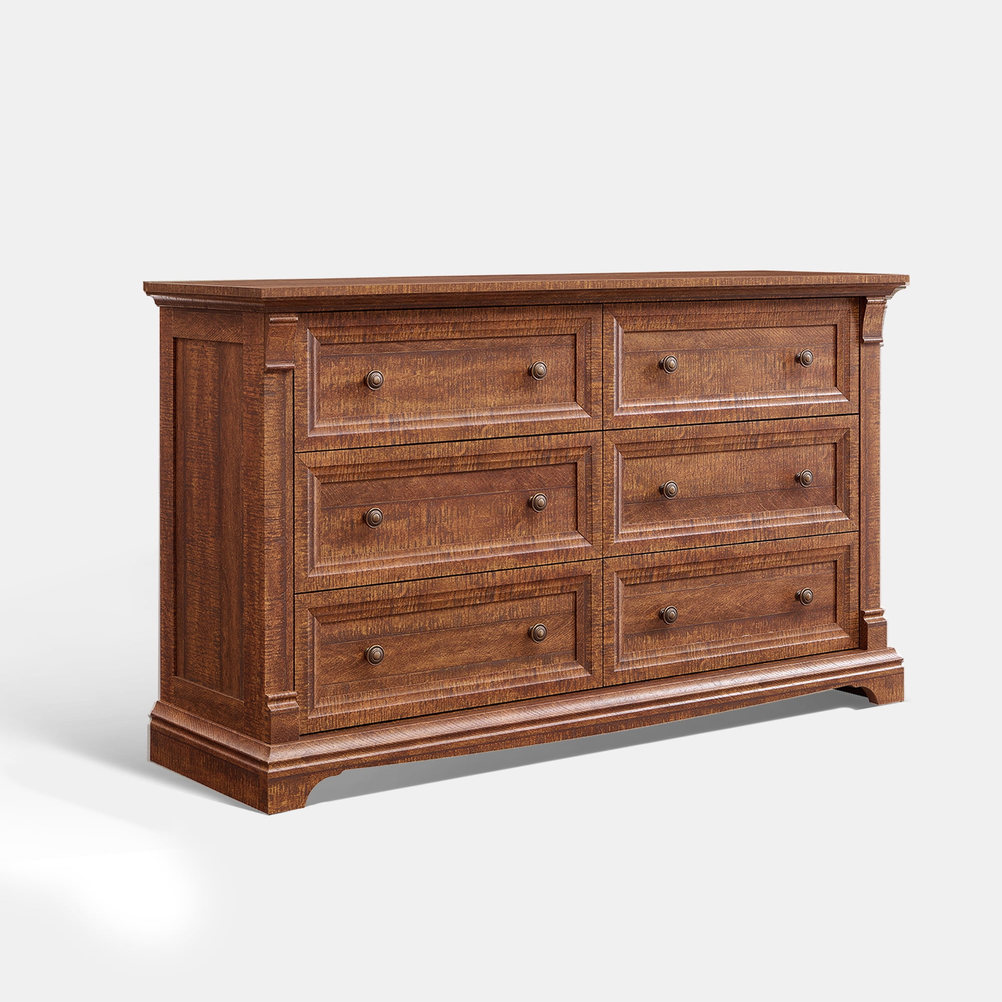 KeyWhat 54" Farmhouse 6-Drawer Dresser with Handles for Bedroom, Living Room , Hallway