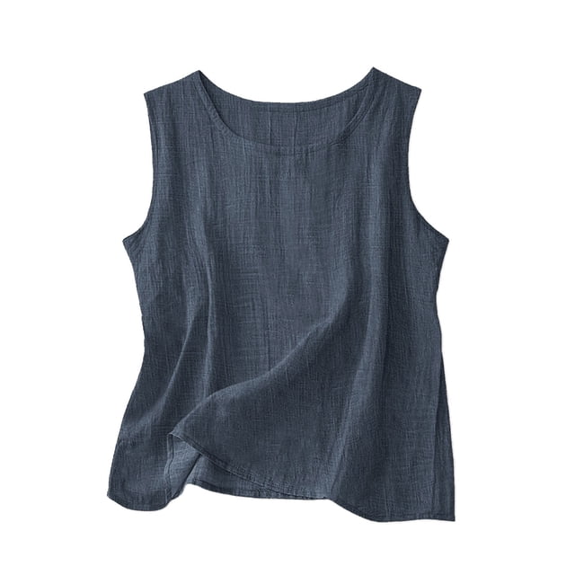 QHFBli Débardeurs en Coton et Lin pour Femmes Confortables pour l'Été Sans Manches Col Rond Chemise Décontractée Blouse Ample