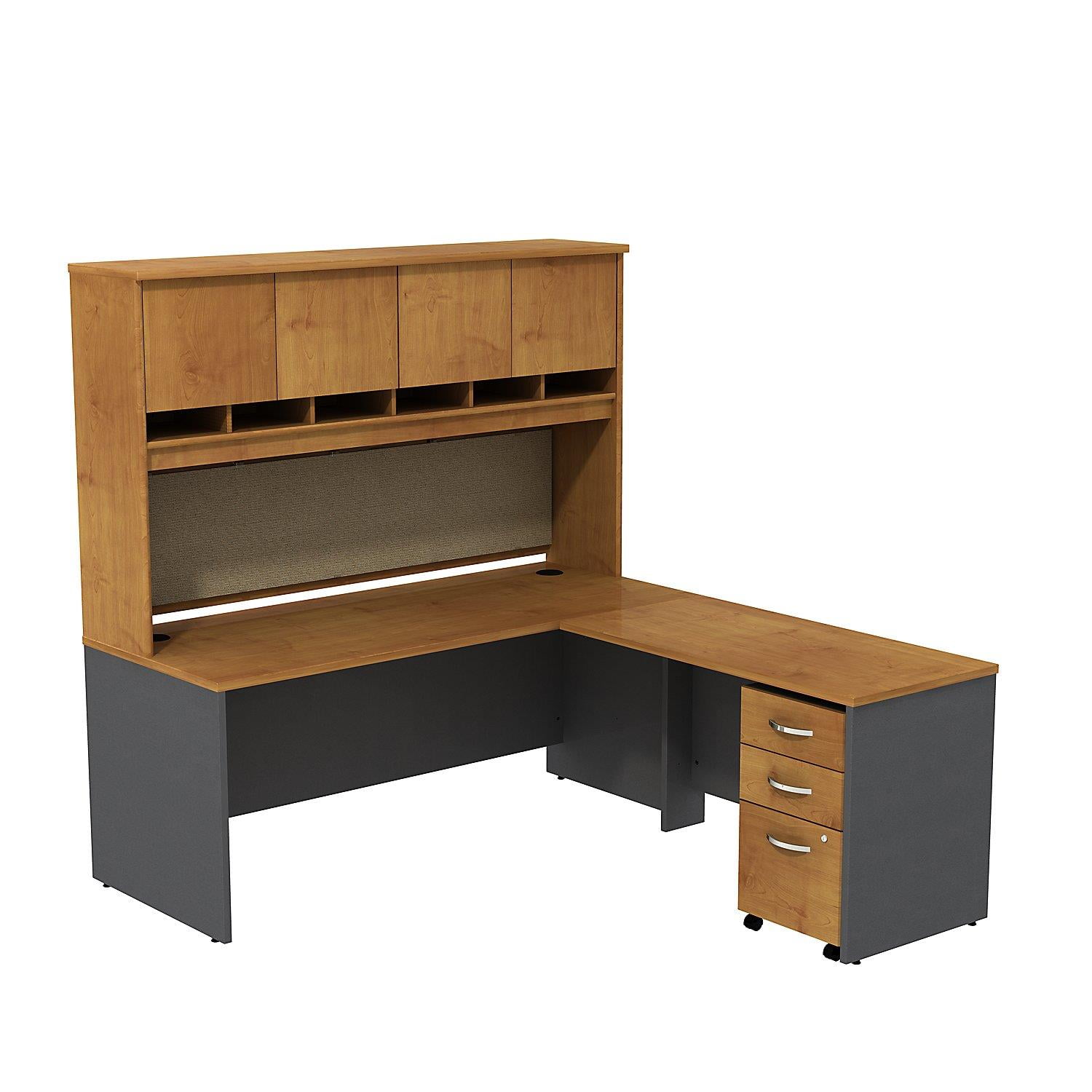 Bush Business Furniture L Desk With Hutch And 3 Drawer Mobile Pedestal Finish Warm Oak