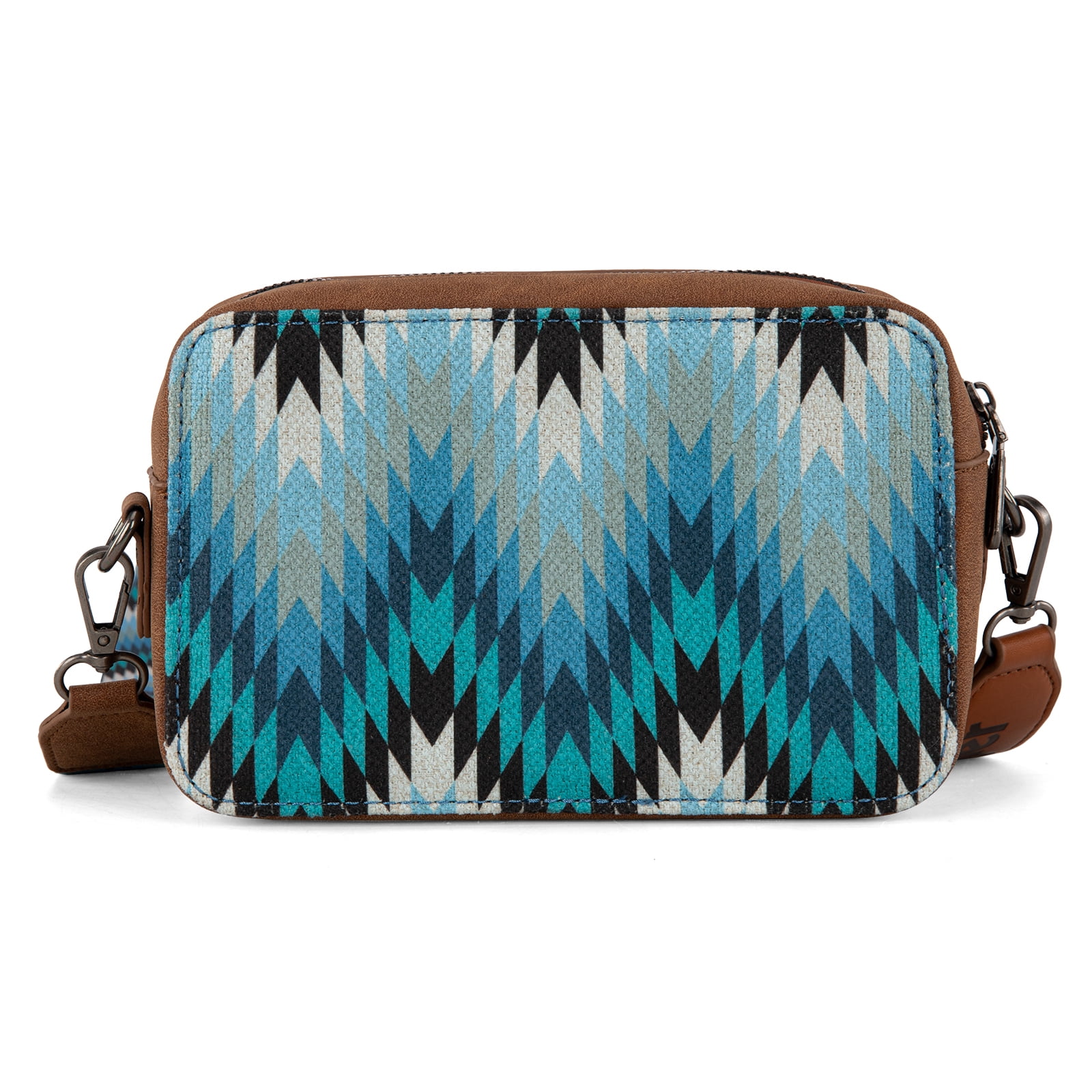 Wrangler Aztec Crossbody Bag for Women Multi Pocket Shoulder Bag Boho Cross Body Wallet Purse, Aztec-Jean