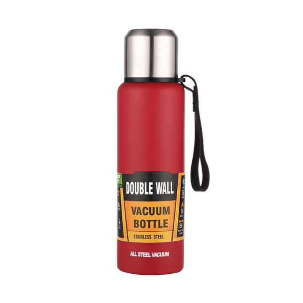 Ounissouiy Termo de acero inoxidable de gran capacidad, termo portátil al vacío, vaso aislado con botella térmica de cuerda, Utensilios de cocina Rojo 500 ml