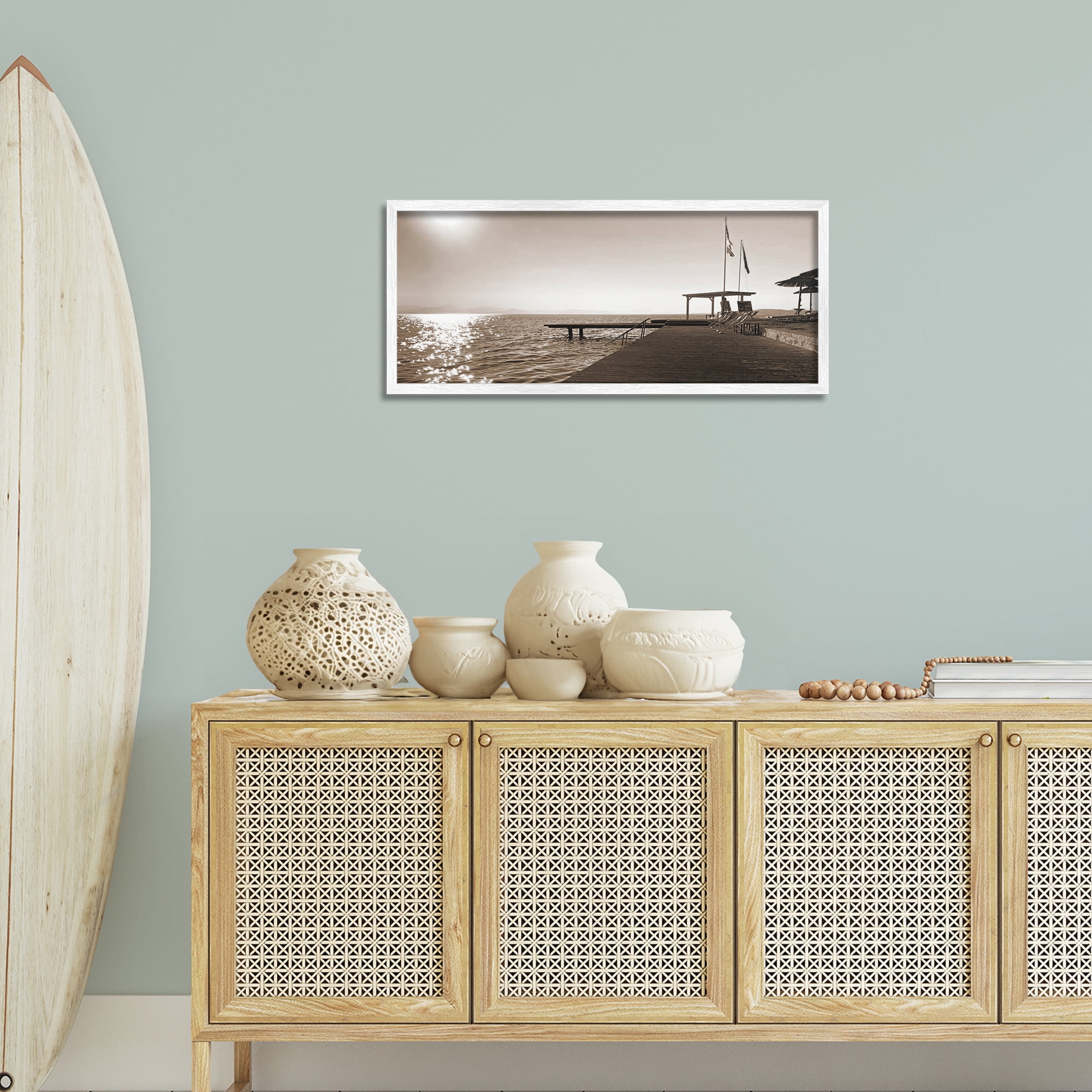 Stupell Industries On Deck Summer Scene Coastal Photography White Framed Art Print Wall Art, 30 x 13