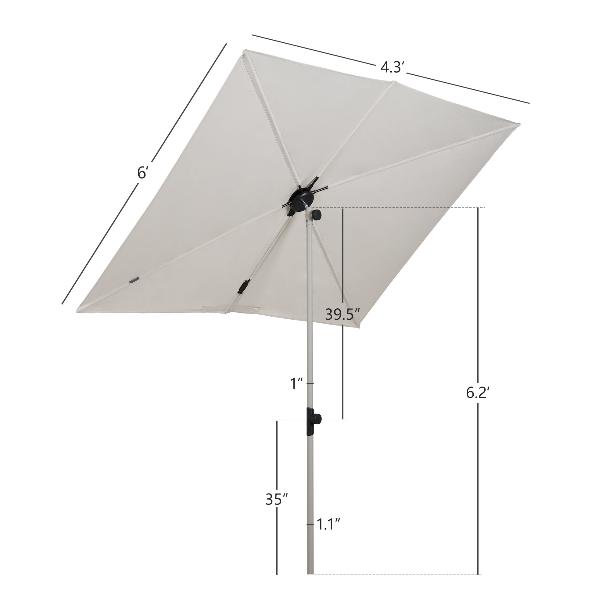 GRANDPATIO Outdoor 6x4 Ft Rectangular Balcony Umbrella, 360°Tilt & Rotation Flat Umbrella Shade, Natural White