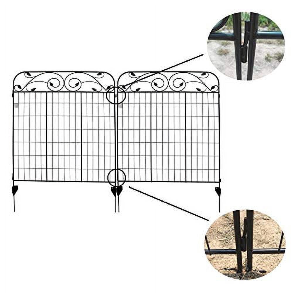 MTB Supply Black Coated Steel Decorative Garden Fence Panel 8 Leaves, Folding Metal Fence 44" H36 W (Pkg of 4, Linear Length 12 feet) Garden Fence Border