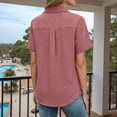 thumbnail image 5 of T Shirts for Women 2026 Summer Linen Short Sleeve Button Down Collared Business Casual Office Work Tshirt Blouse, 5 of 8
