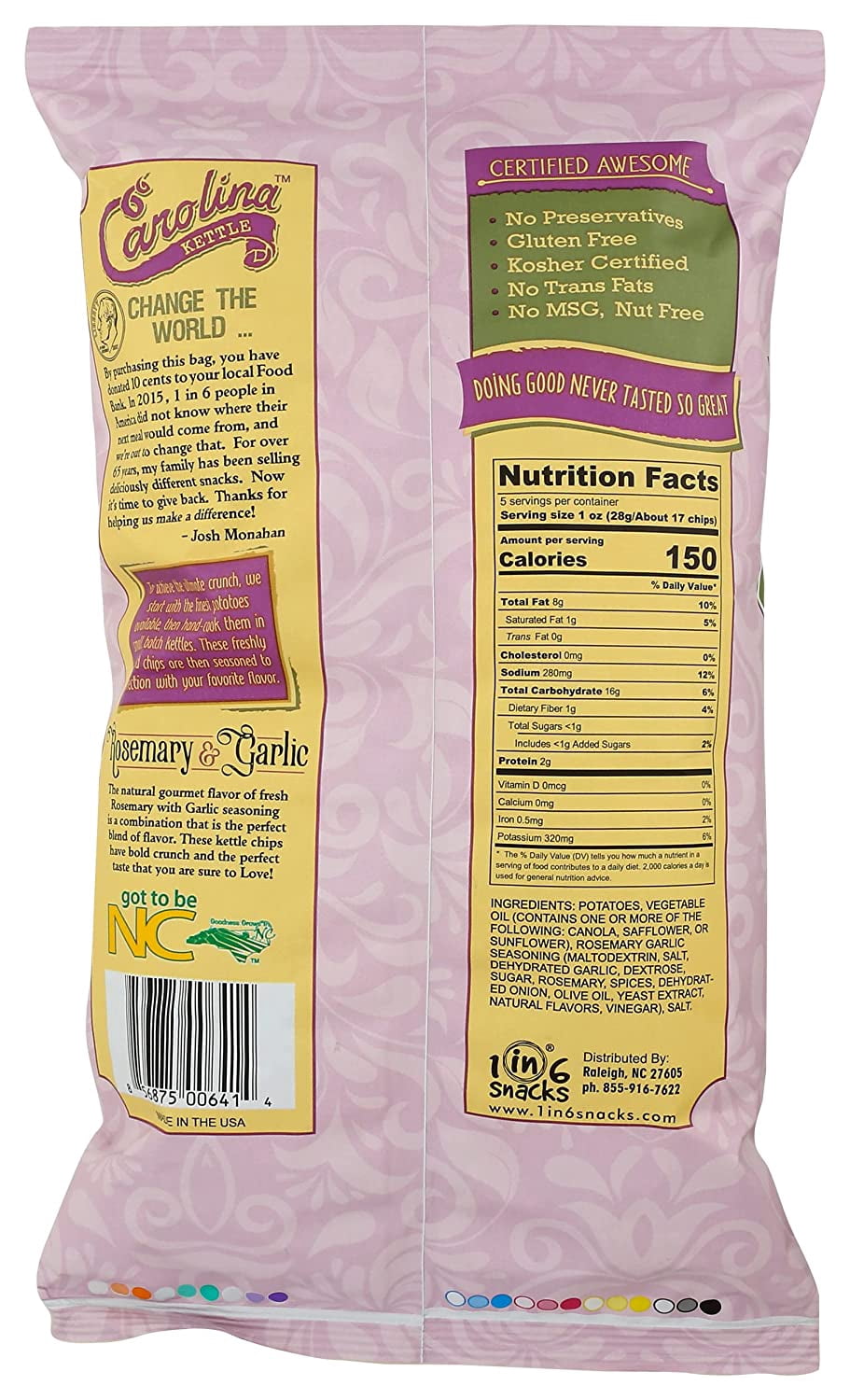 Carolina Kettle Rosemary and Garlic Chips, 5 ounce