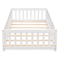 thumbnail image 6 of Twin Size Floor Bed, Solid Pine Wood Platform Bed Frame with Fence Guardrails & Door & Slats System, Multifunctional Floor Playpen Bed, White, 6 of 8