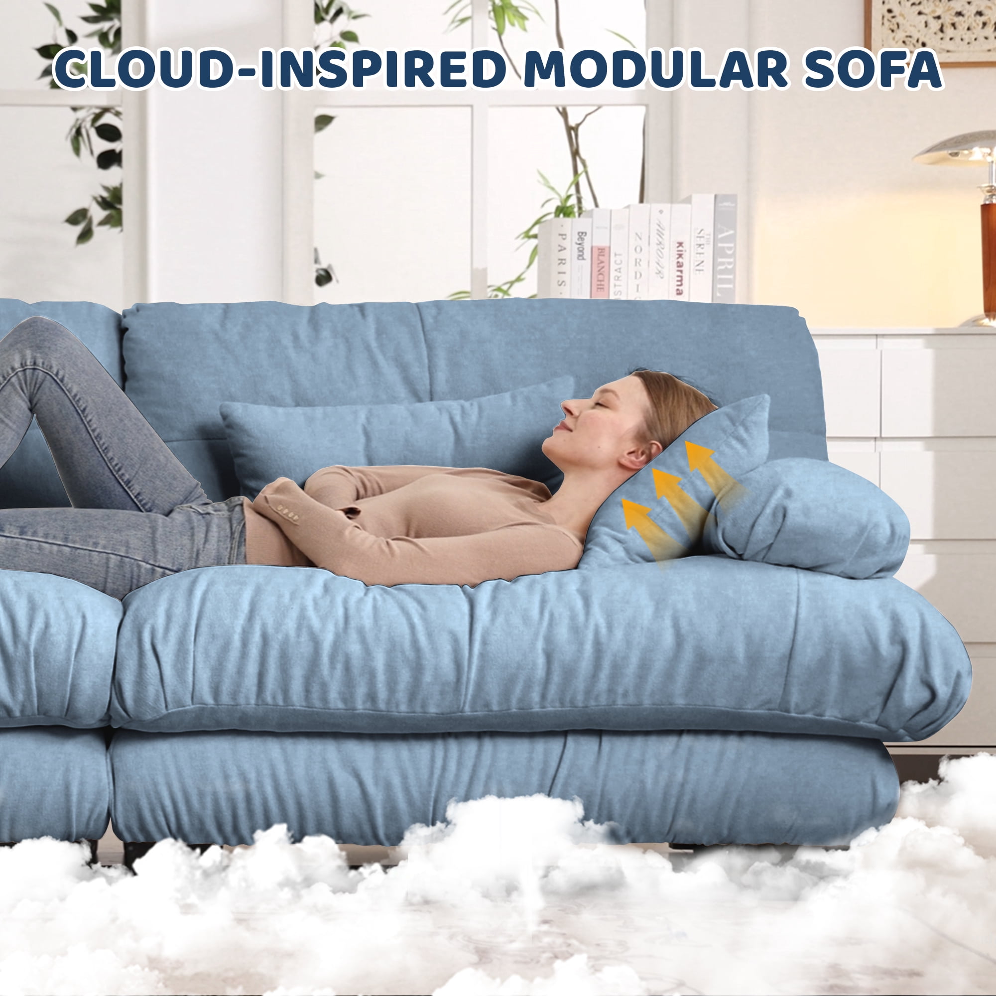 MAYEERTY 173.2in 4-Seater Sectional Sofa Modular Deep Seat Sofa Couch , Chenille Sofa for Living Room, Apartment, Studio, Office, Blue