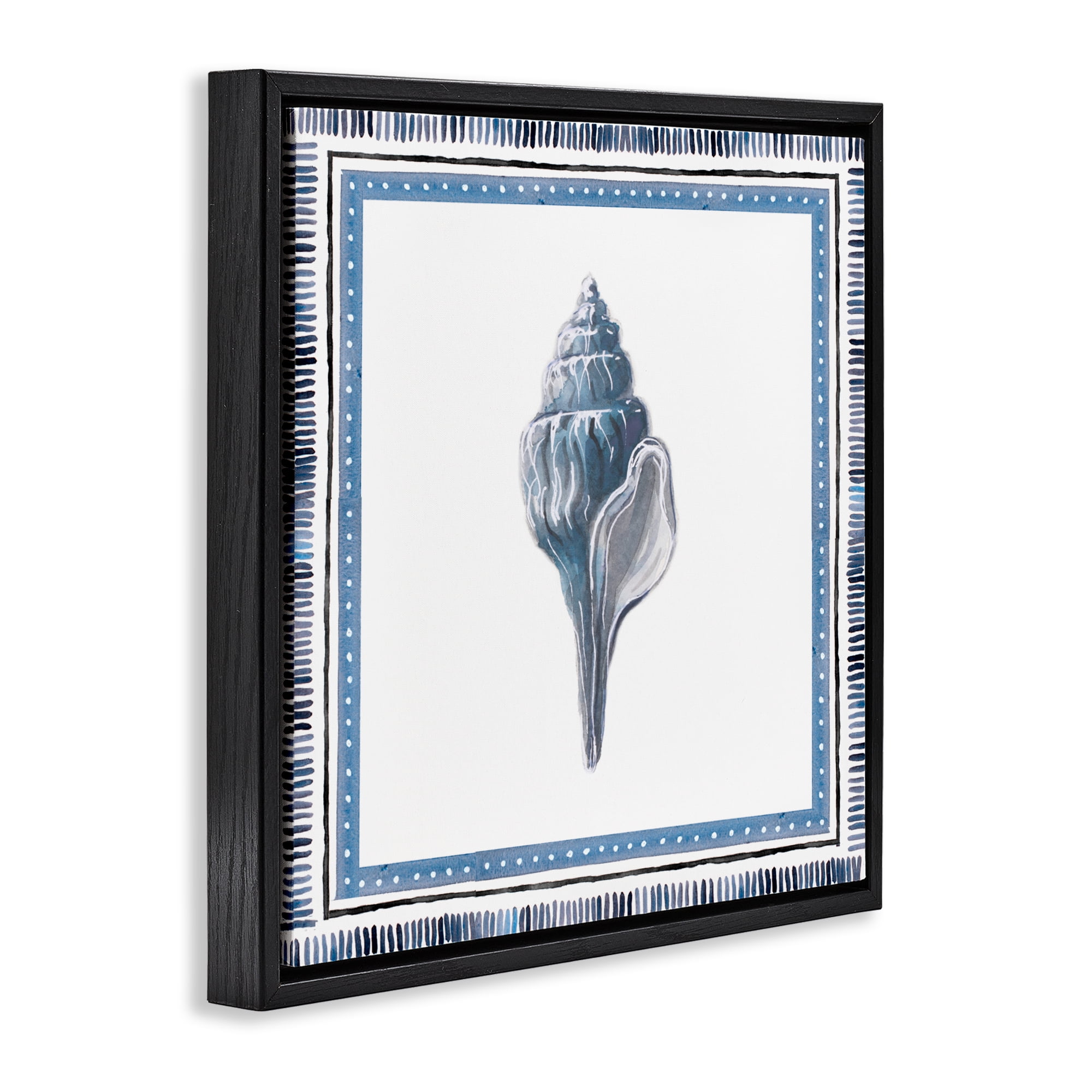 Stupell Industries Soft Blue Conch Shell Black Framed Floater Canvas Wall Art, design by Lanie Loreth