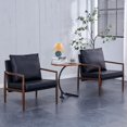 thumbnail image 3 of Accent Armchair Set of 2, Mid-Century PU Leather Upholstered Lounge Chair with Padded Seat, Single Sofa Chair with Metal Frame and Backrest, Leisure Side Chair for Living Room Bedroom,Black+Walnut Leg, 3 of 8
