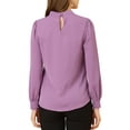 thumbnail image 4 of INSPIRE CHIC Women's Stand Collar Pleated Button Keyhole Button Blouse S Purple-1, 4 of 8