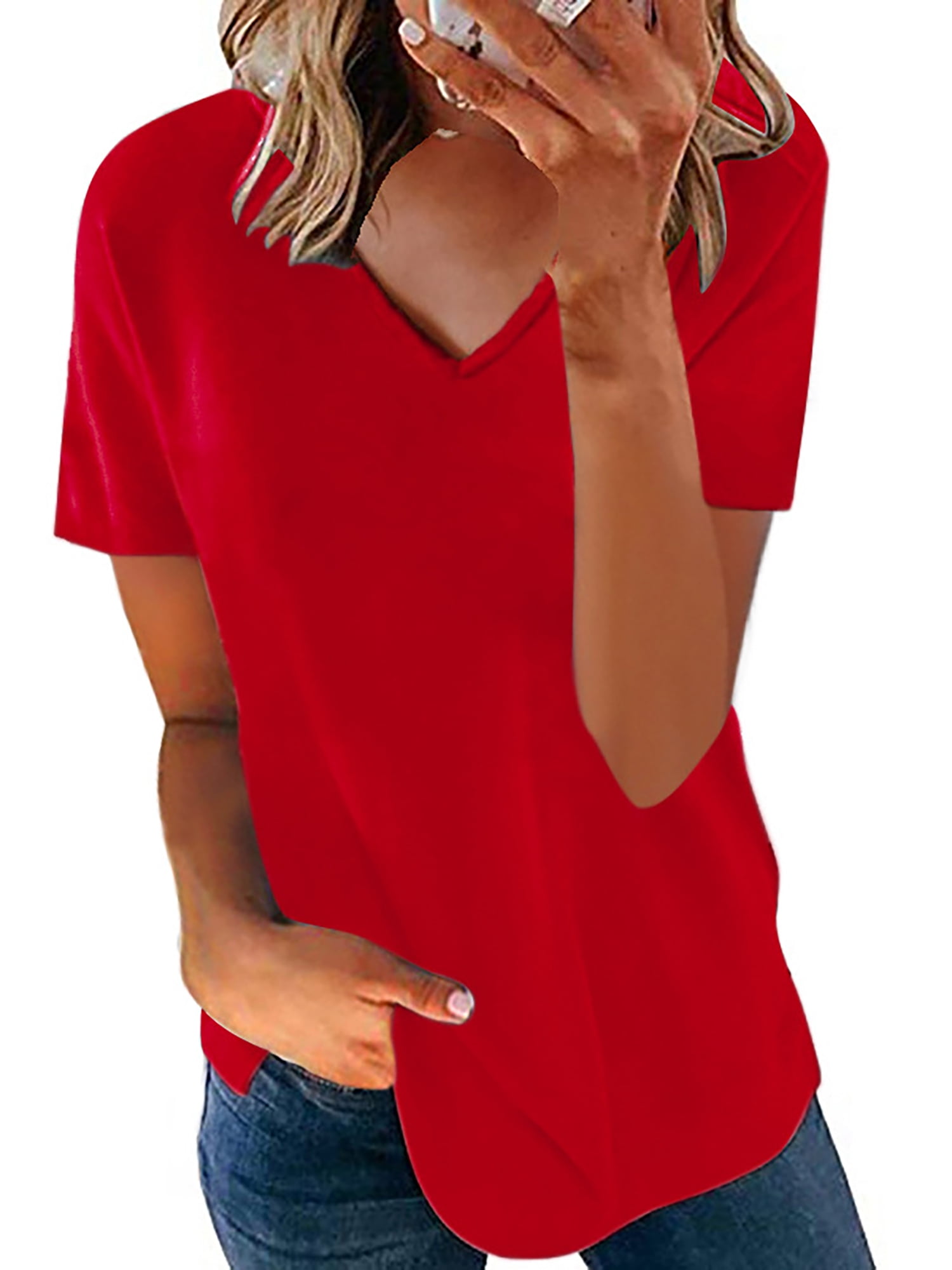 Casual Vneck Short Sleeve Tops for Women Plain Vneck Tunic Tops Comfy