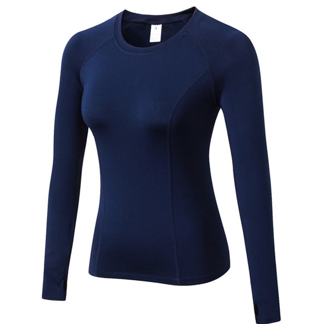 Qarigey Camiseta con cuello redondo, ropa interior térmica básica, camiseta de manga larga de secado rápido, ropa térmica agradable para la piel, Prendas para la parte del cuerpo Azul oscuro S Qarigey AP013225-21