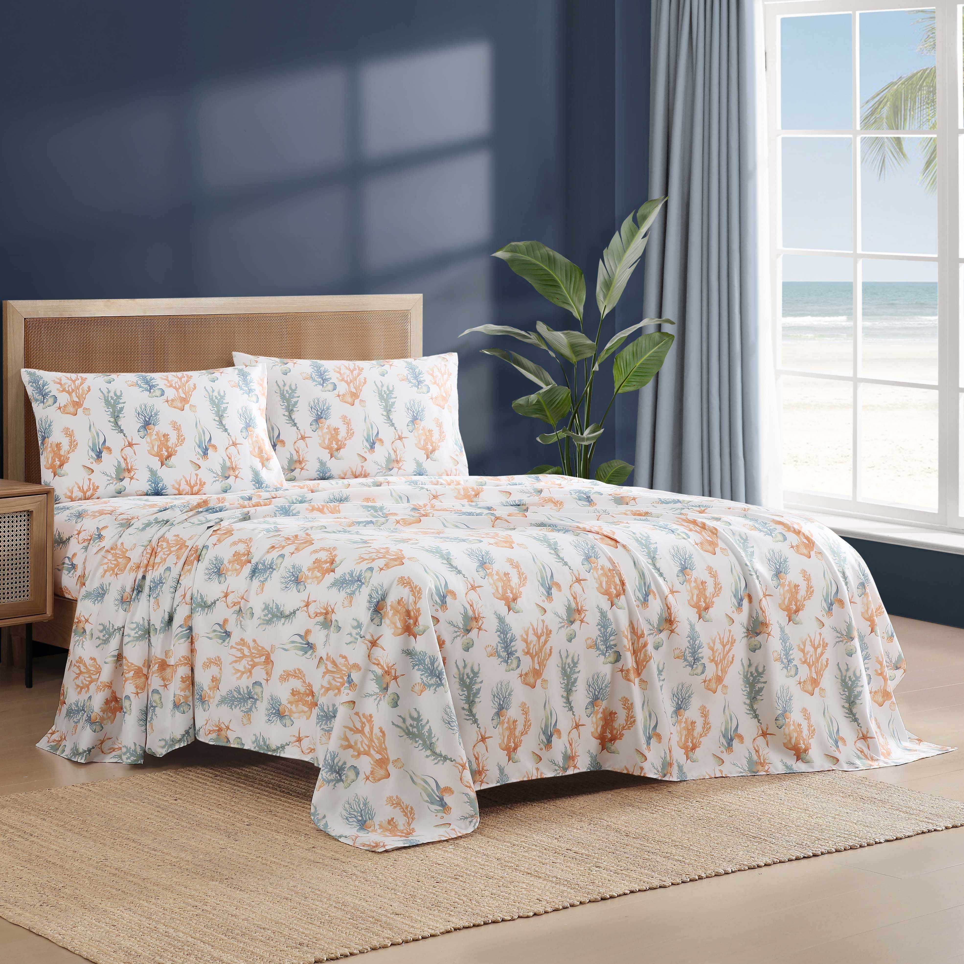 Caribbean Joe, Coastal 4PC Sheet Set, Queen, Sealife
