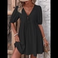 thumbnail image 4 of Vestido Informal de Verano 2025 para Mujer, de Corta, Corte A, con Lazo y Lazo Al Frente, Estilo Babydoll, Holgado y . Negro M, 4 of 10
