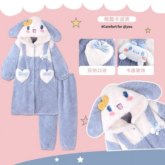 Sanrios My Melody Cinnamoroll Hellokittys Children Flannel Night-robe Pants Set Kawaii Thicken Pajamas Parent-child Clothing