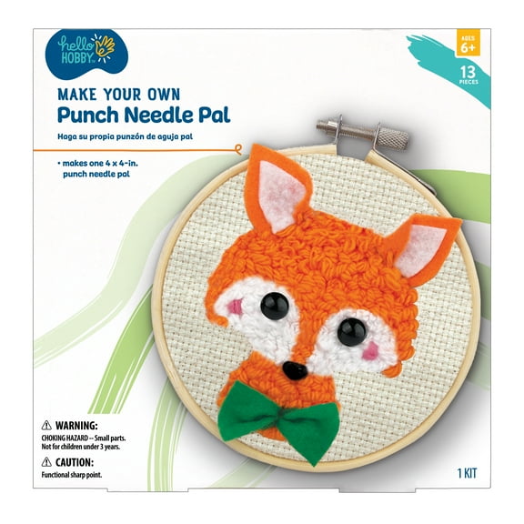 Hello Hobby Punch Needle Kit for Beginners & Kids, Cute Fox Embroidery Kit