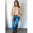 thumbnail image 2 of Pale Khaki Floral Applique Baggy Pullover Sweatshirt, 2 of 8