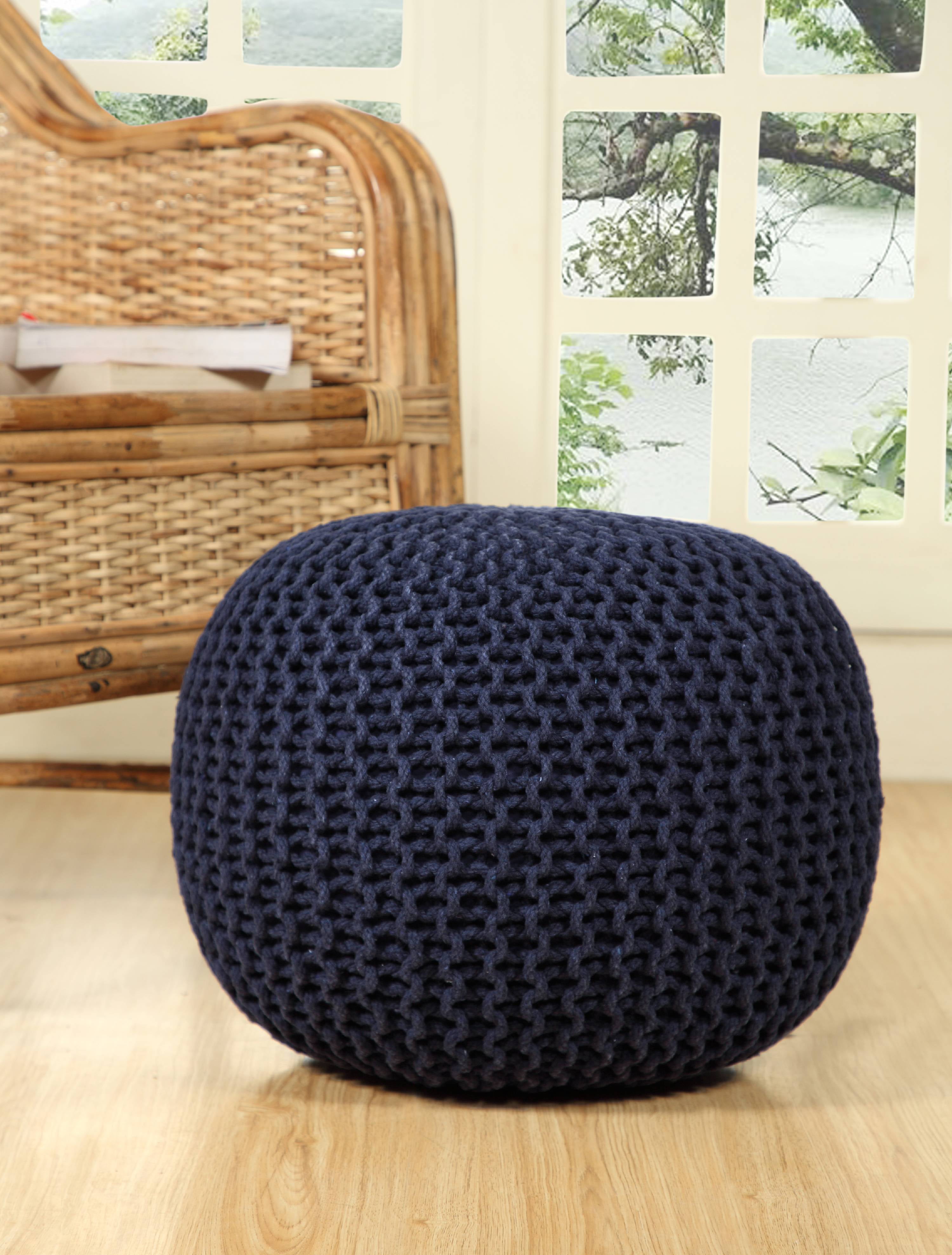 Lychee Knitted Cotton Round Pouf Ottoman