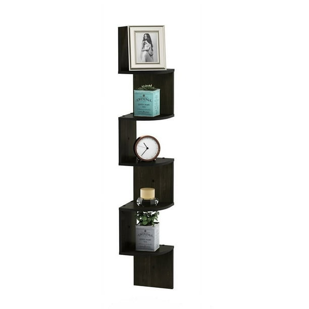 Furinno, Corner Shelf Unit, FR16122EX 5 Tier Wall Mount, Espresso