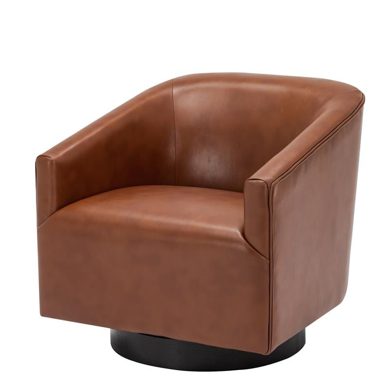 Gaven Caramel  Faux Leather Wood Base Swivel Accent  Chair 