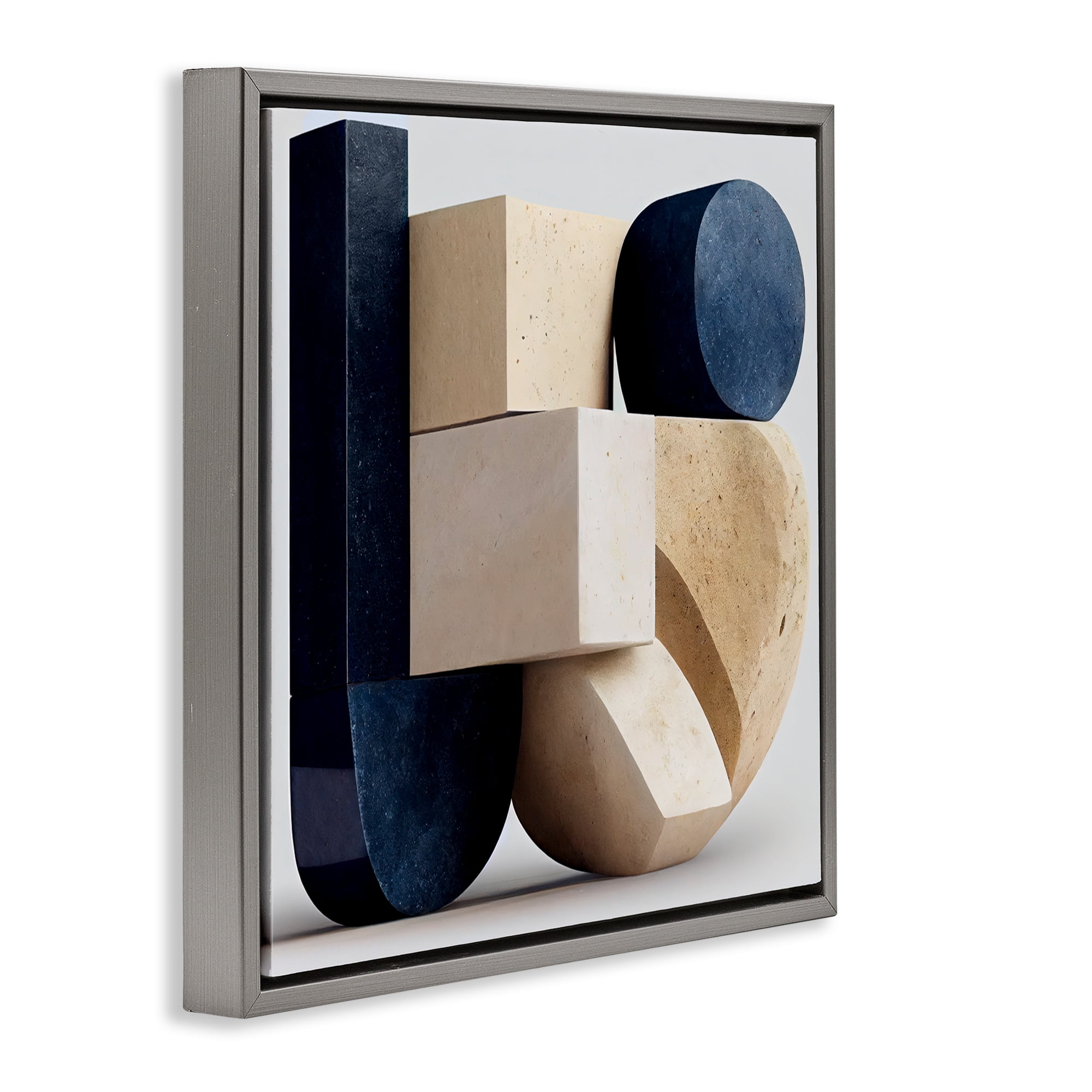 Shapes Of Things Geometric Contour Gray Framed Floater Canvas Wall Art, design by Sasha