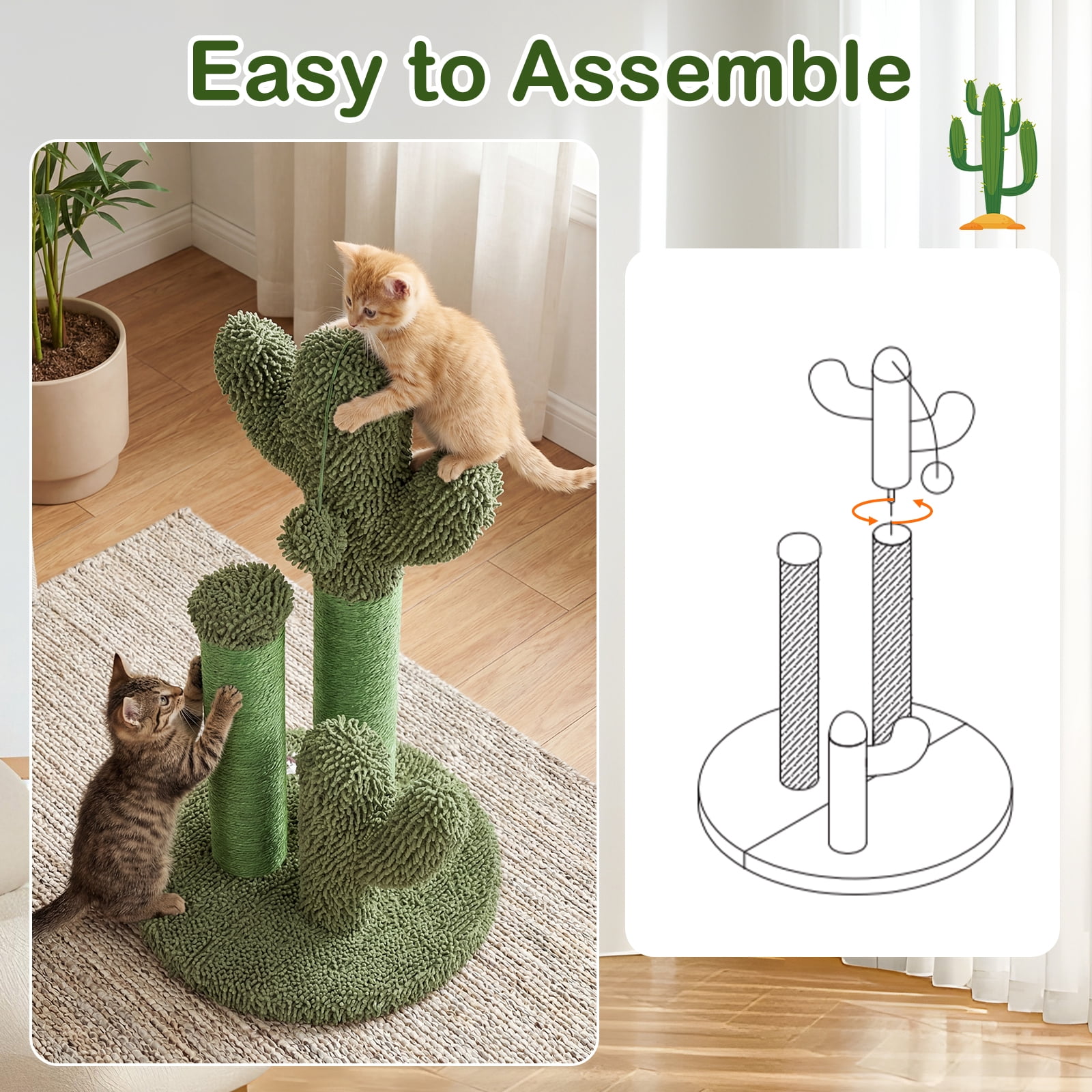 Gymax 22'' Cactus Cat Scratching Post Cute Vertical Cat Claw Scratcher w/ Sisal Rope Green