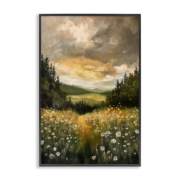 Stupell Industries French Country Clouded Daisy Path Black Framed Giclee Art, 12 x 18, by Creative Studio