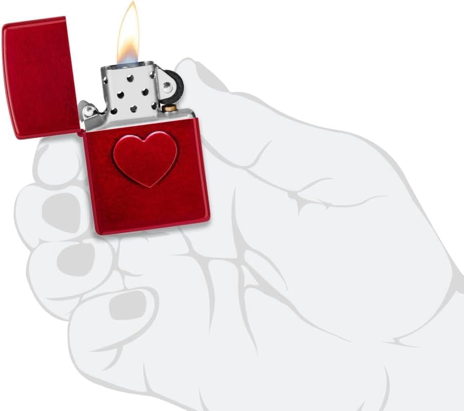 Zippo Lighter - Customized Message on Stamped Heart Candy Apple Pocket 46588