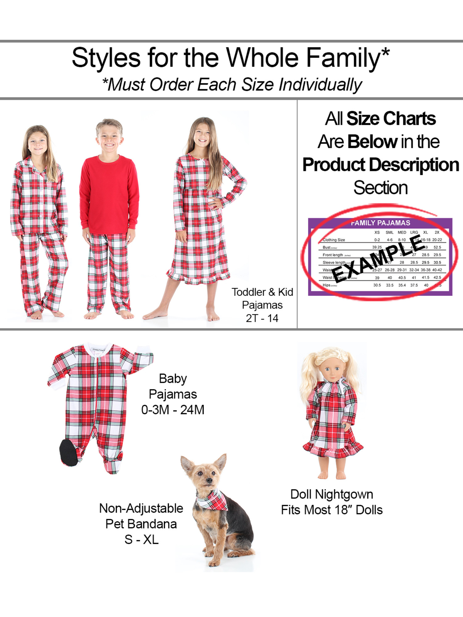SleepytimePJs Matching Family Christmas Pajama Sets, Red & White Plaid Flannel - image 5 of 6