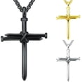 thumbnail image 3 of Collar de acero inoxidable negro para hombre, colgante de Cruz de uñas, cadena, Iglesia Cristiana, regalo de bautismo, venta al por mayor, 3 of 4